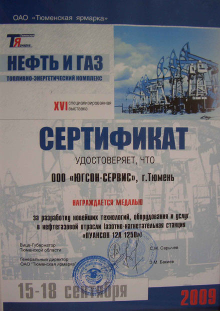 Сертификат, выставка Нефть и газ - 2009